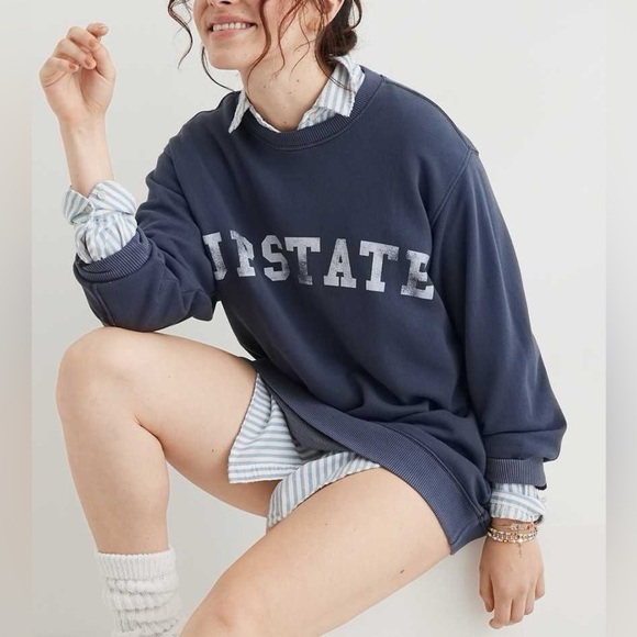 Aerie Upstate Oversized Crewneck Preppy Collegiate Sweatshirt Faded Blue Size XS - Picture 2 of 15